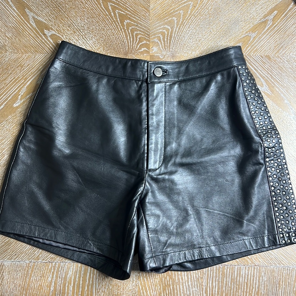 SARA BERMAN Black Leather Studded Shorts S